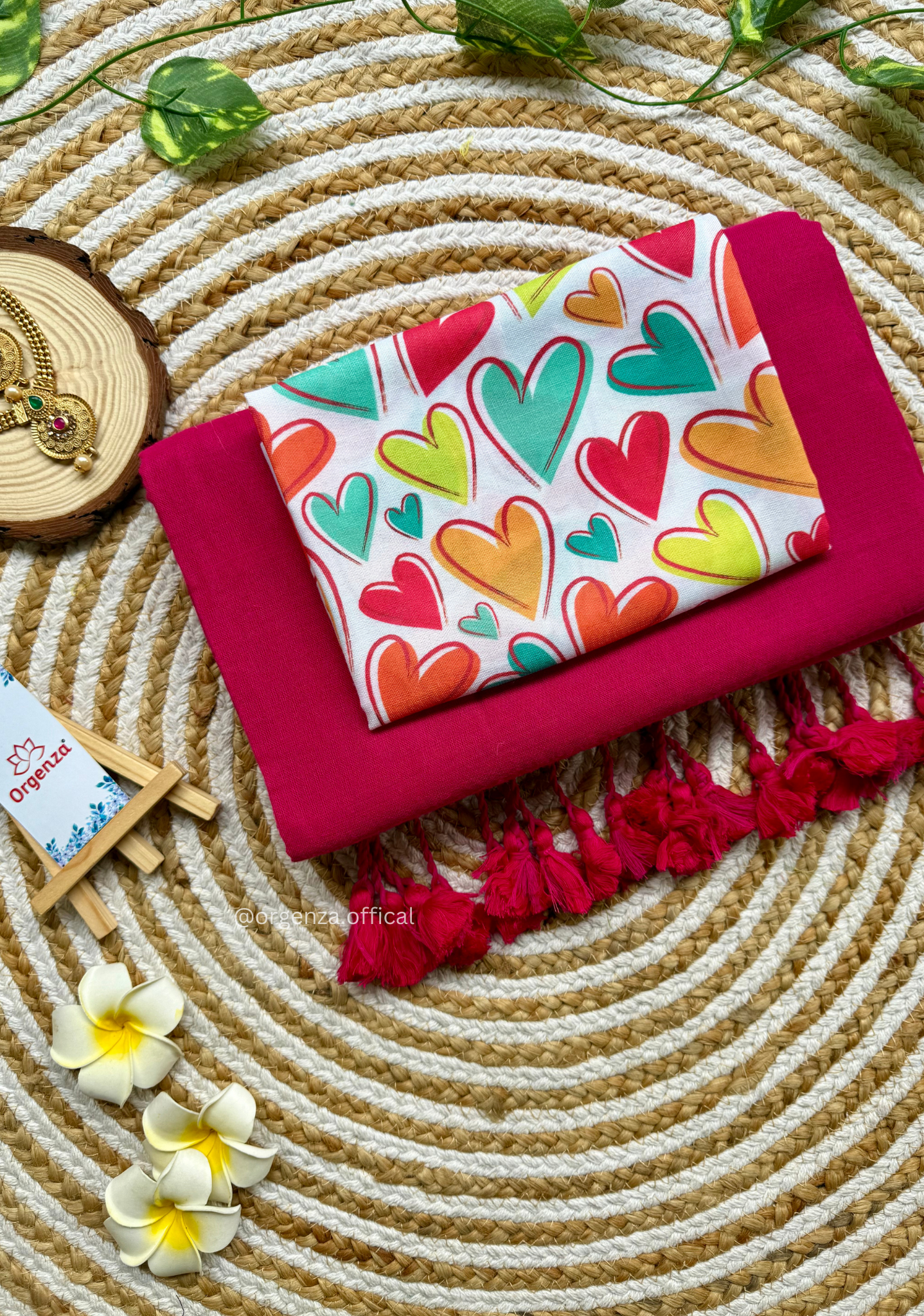 Pink Colour Cotton Saree With Heart Print Blouse