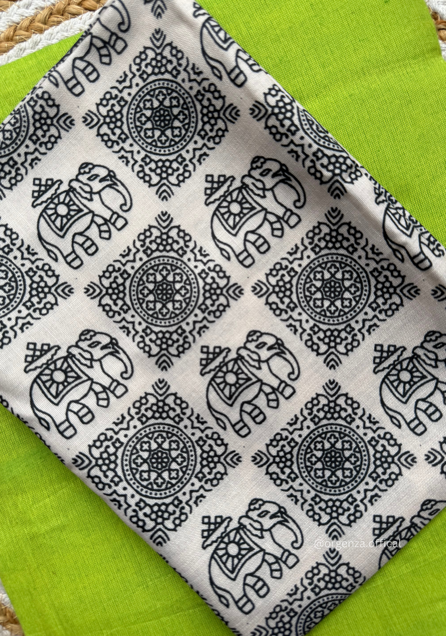 Pista Green Colour Cotton Saree With White Elephant Print Blouse