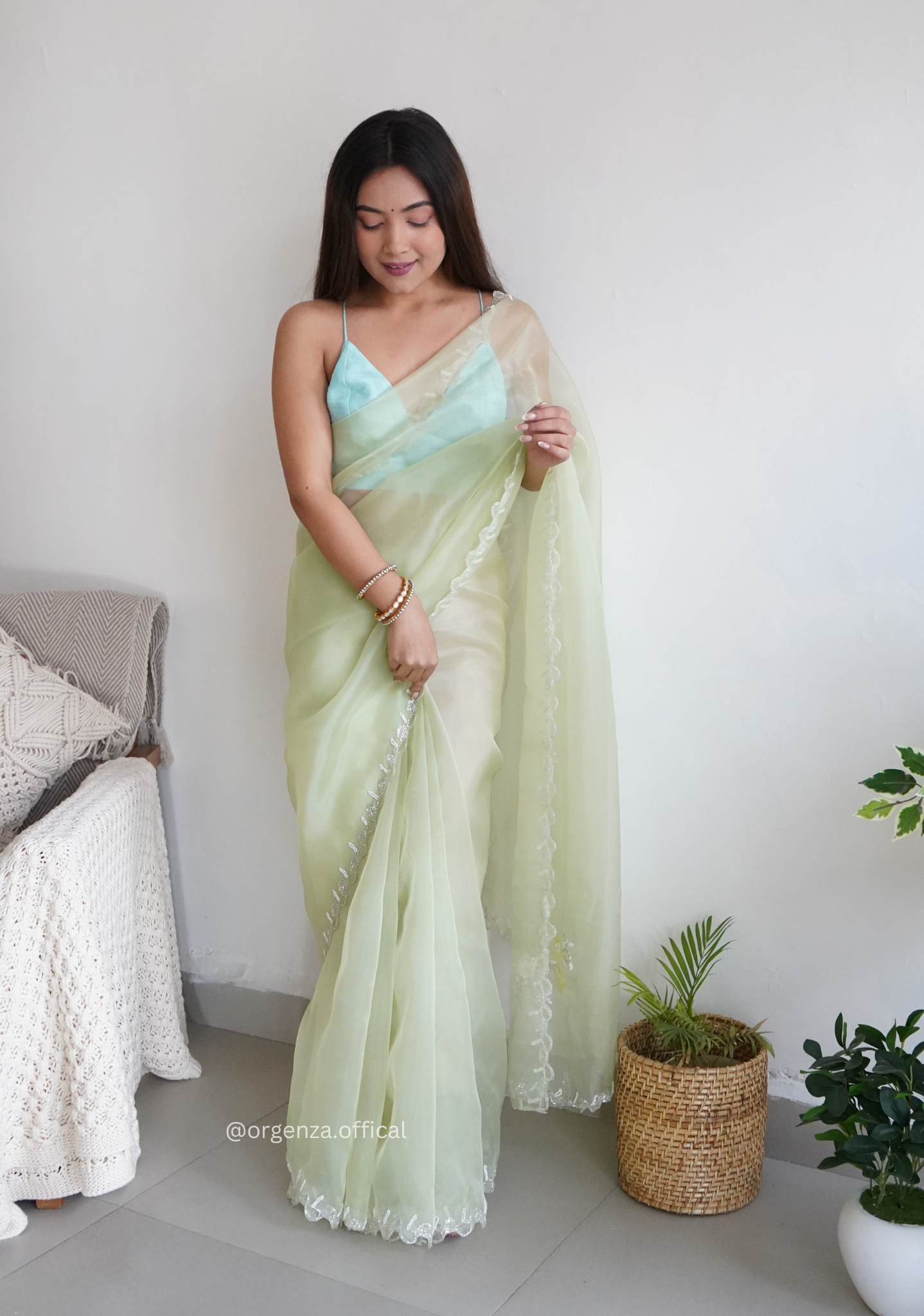 Pista Green Organza With Jardoshi And Khatli Work - Orgenza Store
