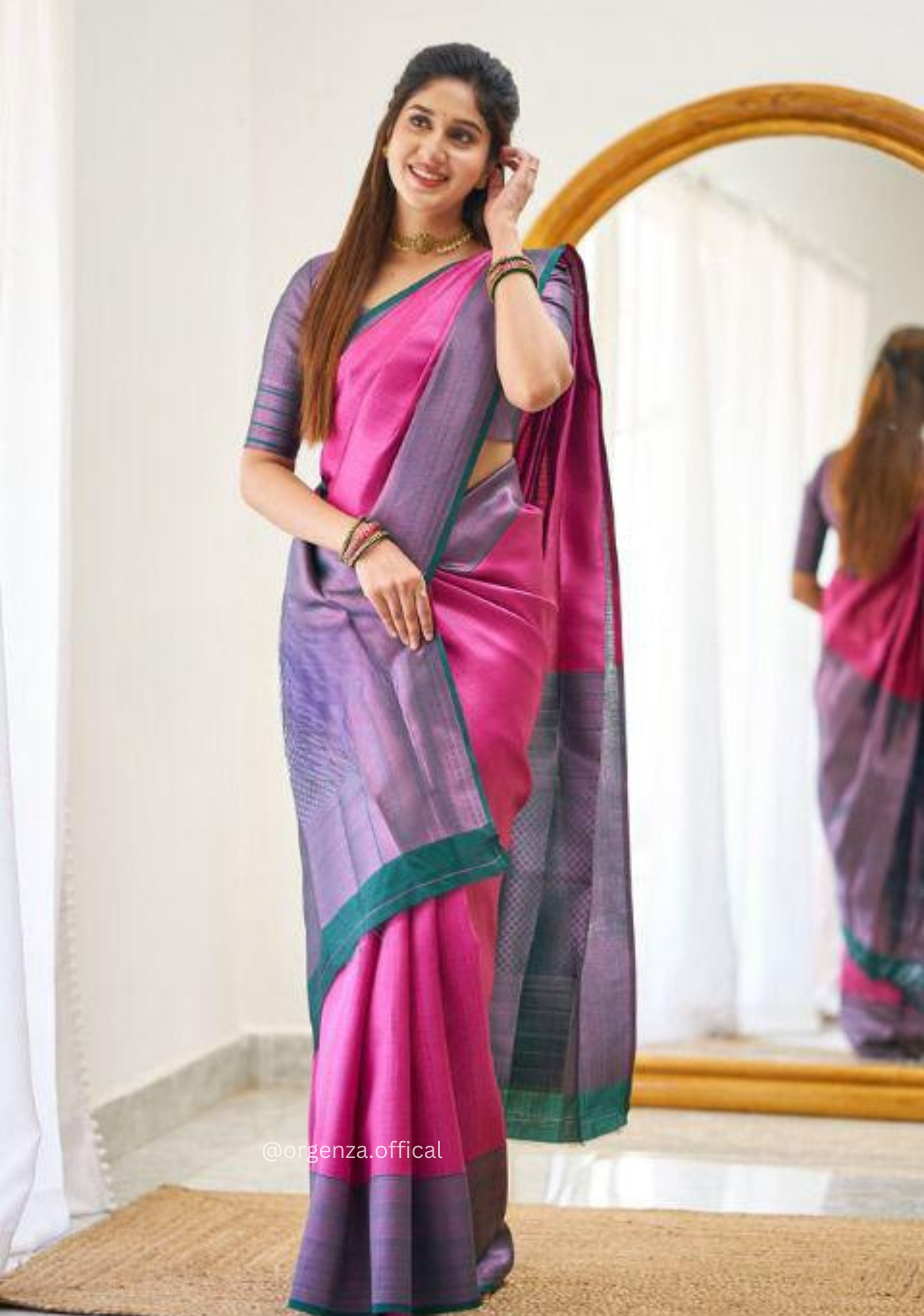 Pink Colour Lichi Silk Saree With Jacquard Zari Work
