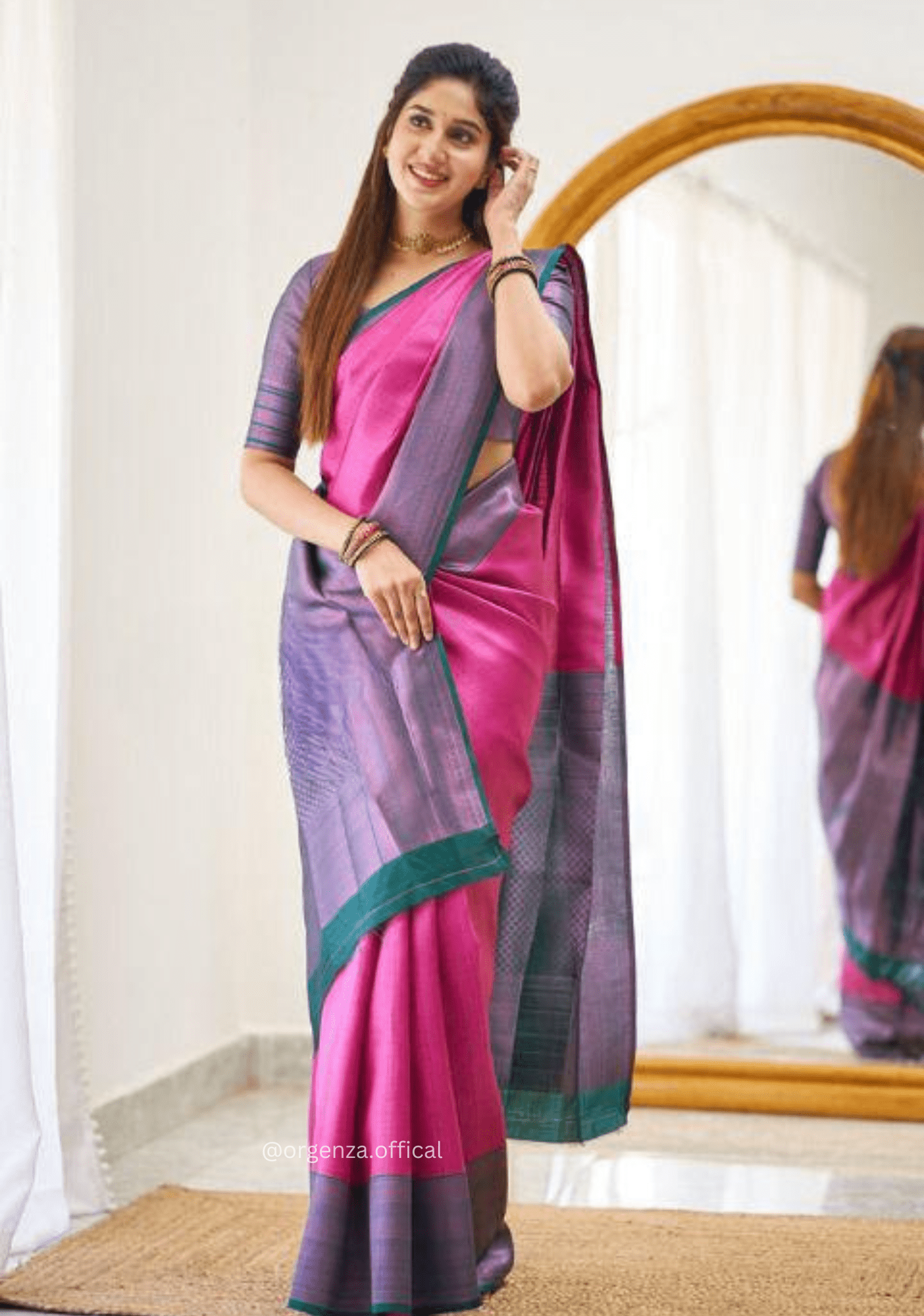 Pink Colour Lichi Silk Saree With Jacquard Zari Work