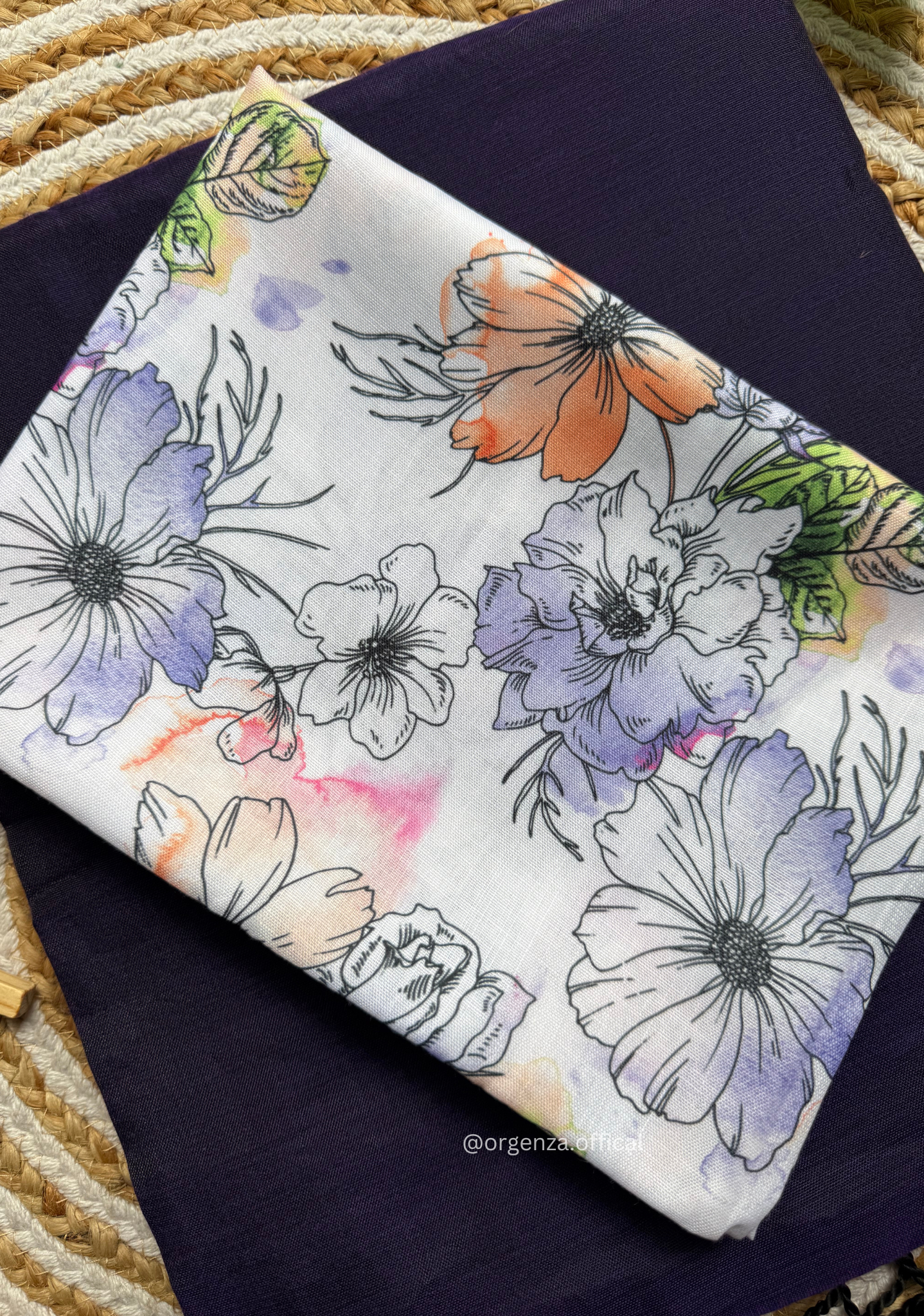 Purple Colour Cotton Saree With Flower Print Blouse