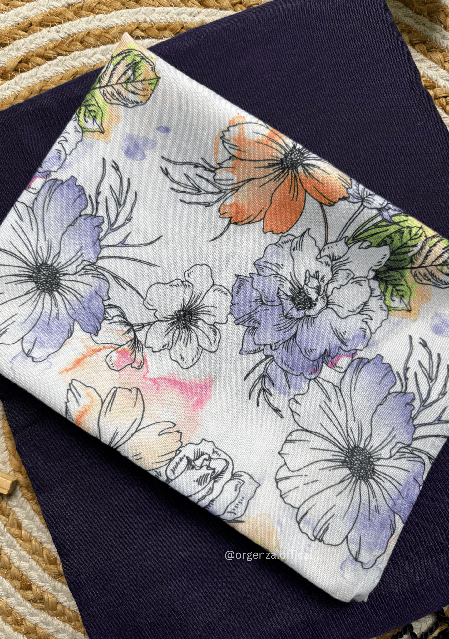 Purple Colour Cotton Saree With Flower Print Blouse - Orgenza Store - digisoch