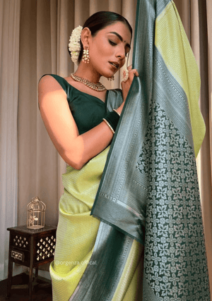 Neon Green Colour Rich Pallu Saree Jacquard Zari With Blouse - Orgenza Store - digisoch