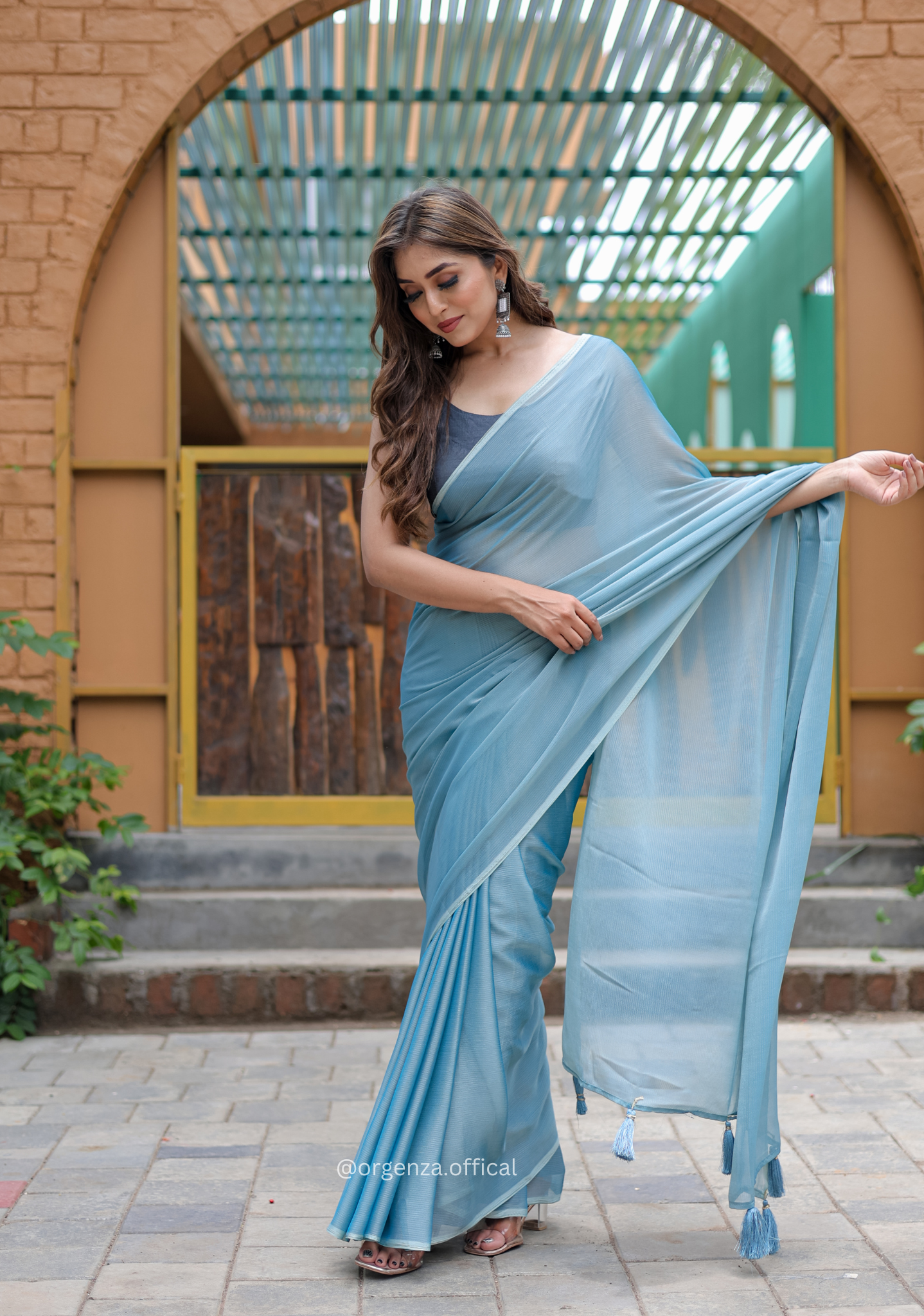 Plain Sky Colour Lining Sitara Georgette Saree - Orgenza Store