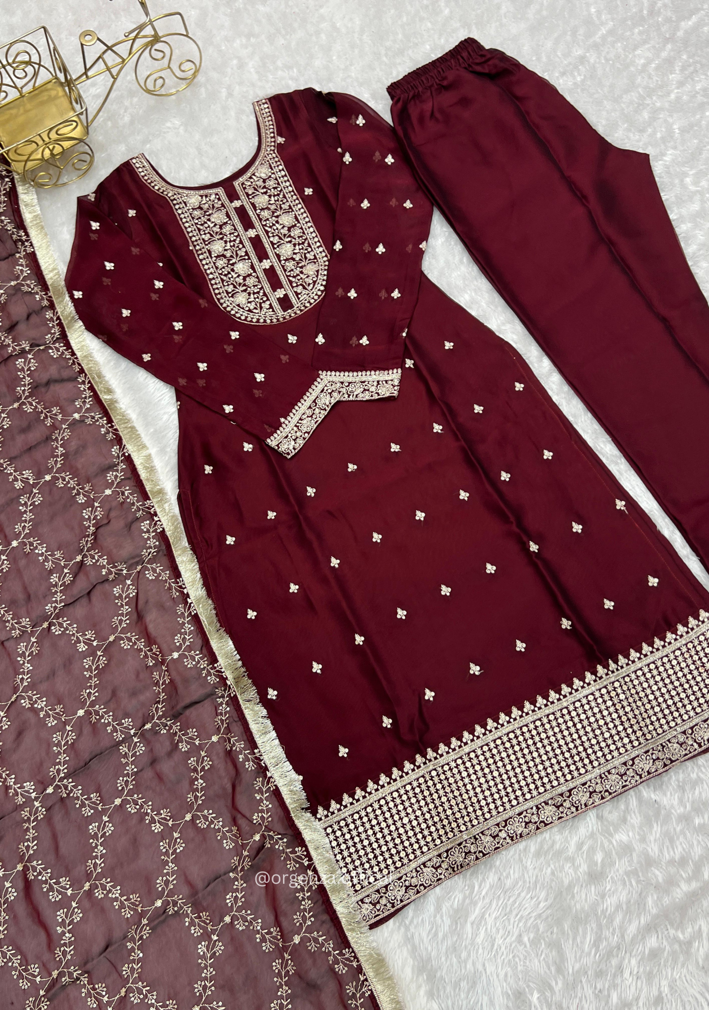Rangoli Fabric Straight Fit Kurta With Dupatta Set - Orgenza Store