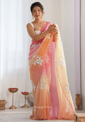 Pink Orange Gold Crush Silk Saree - Orgenza Store - digisoch