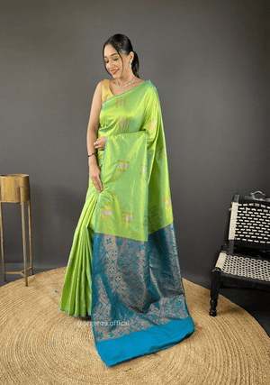 Pista Green Colour Silk Saree With Zari Weaving - Orgenza Store