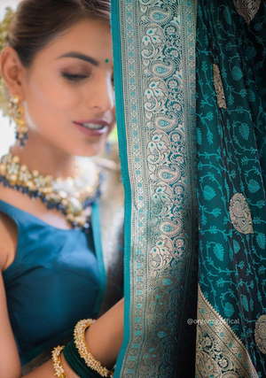 Rama Blue Colour Lichi Silk Saree With Jacquard Zari Work - Orgenza Store - digisoch