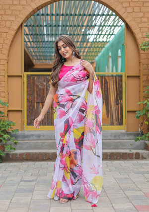White Colour Digital Print Saree - Orgenza Store - digisoch