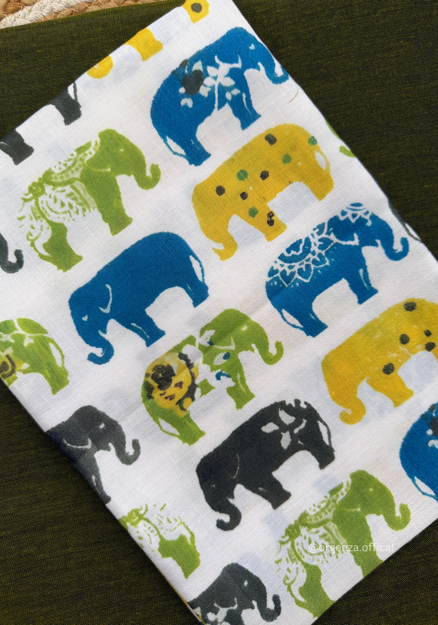 Dark Mehendi Green Colour Cotton Saree With Multi Elephant Print Blouse