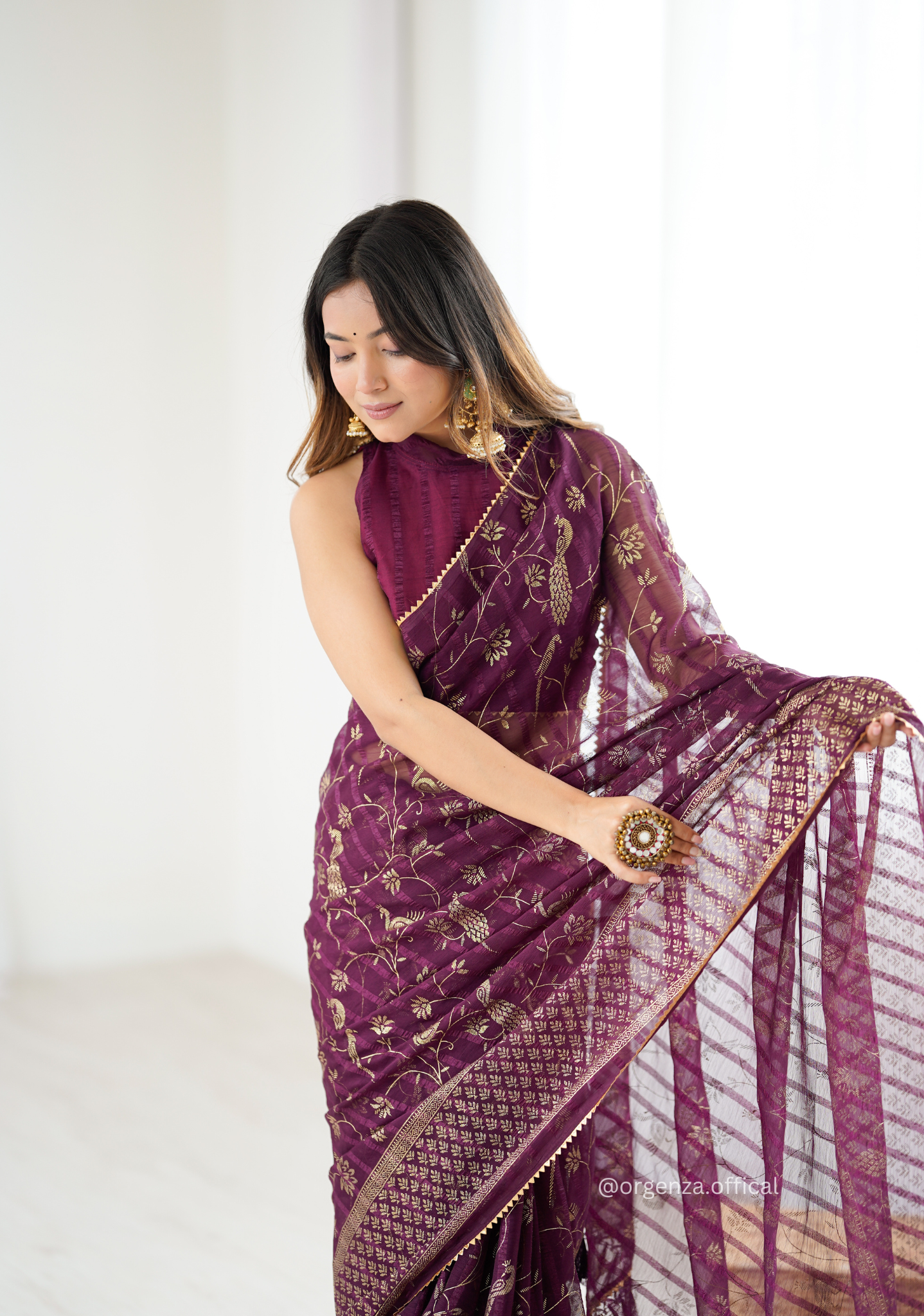 Wine Colour Georgette Silk Saree