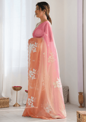 Pink Orange Gold Crush Silk Saree - Orgenza Store - digisoch