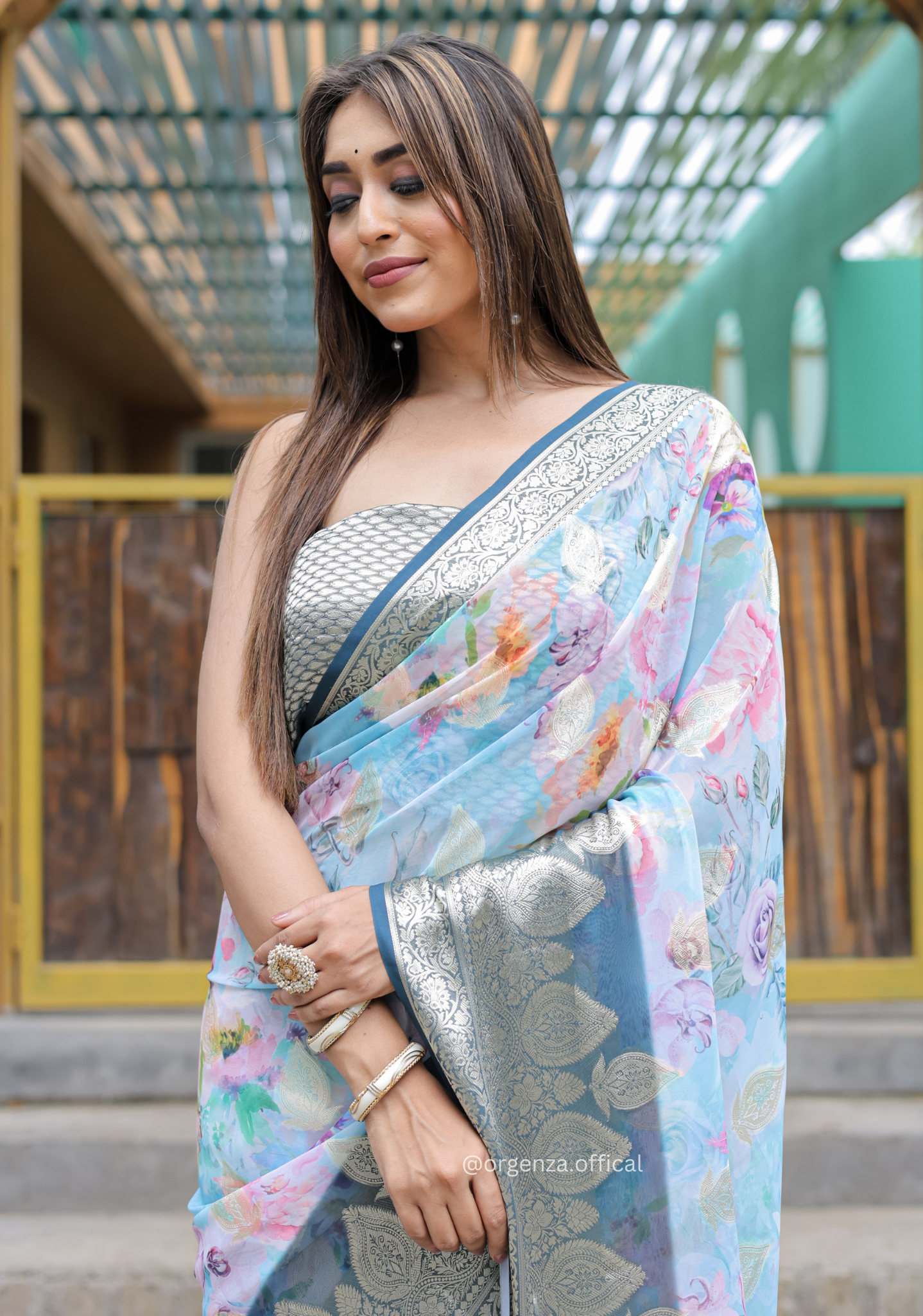 Sky Blue Georgette Saree With Viscose Border - Orgenza Store
