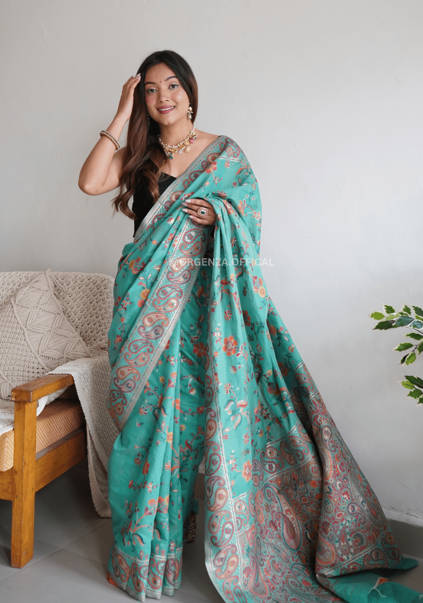 Pure Pashmina Kachi Weaving Kashmiri Silk Saree - Orgenza Store - digisoch