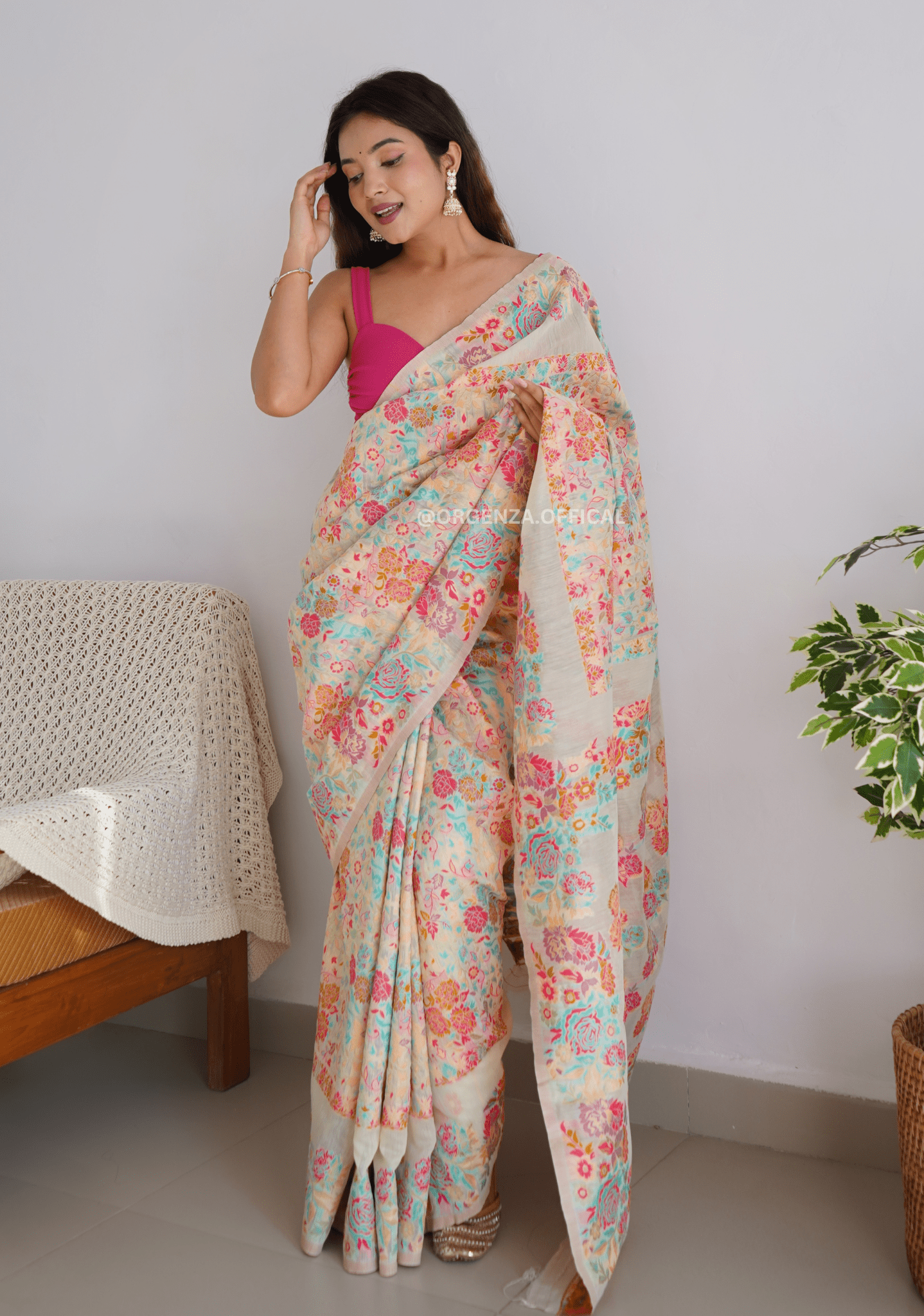 Pure Pashmina Kanchi Weaving Kashmiri Silk Saree - Orgenza Store - digisoch