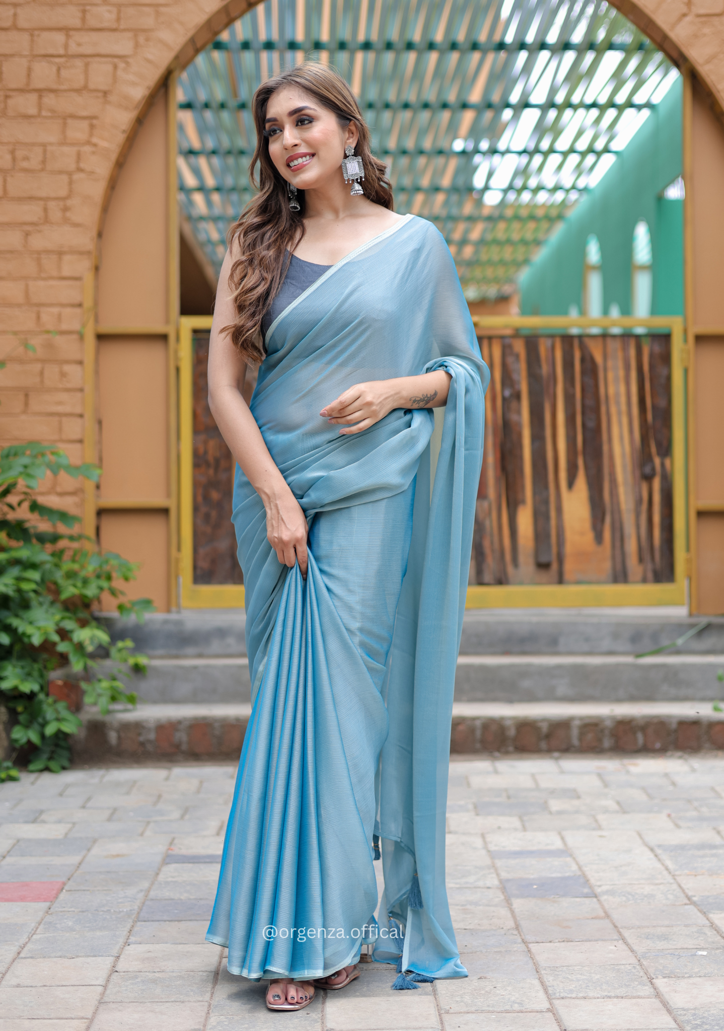Plain Sky Colour Lining Sitara Georgette Saree - Orgenza Store