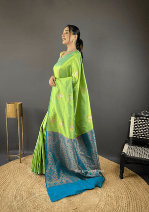 Pista Green Colour Silk Saree With Zari Weaving - Orgenza Store