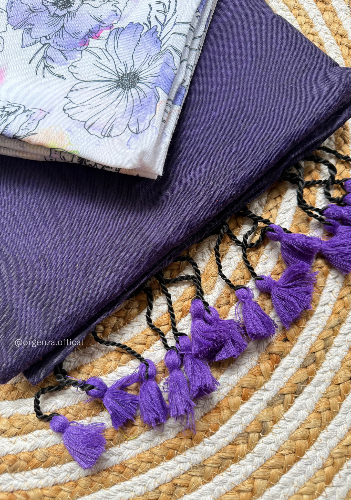 Purple Colour Cotton Saree With Flower Print Blouse