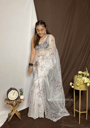 Organza Saree With Khatli Work - Orgenza Store - digisoch