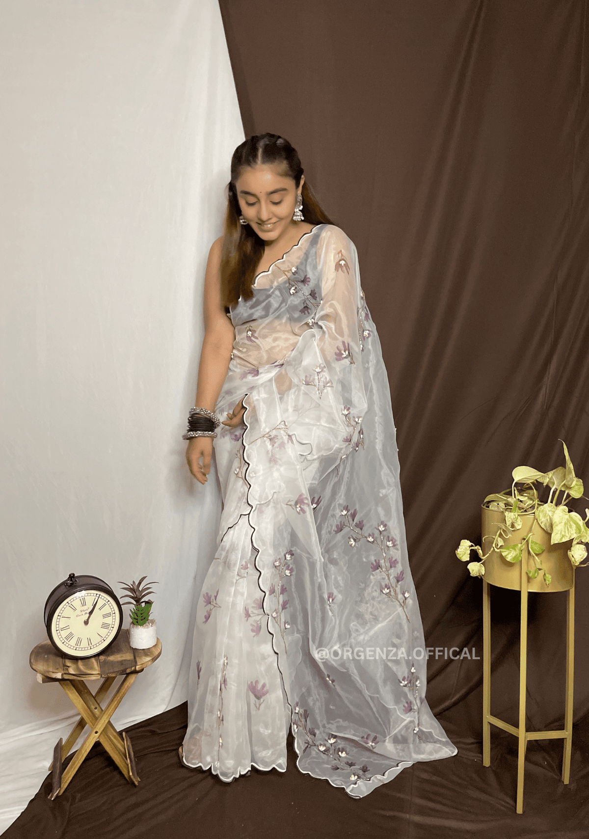 Organza Saree With Khatli Work - Orgenza Store - digisoch