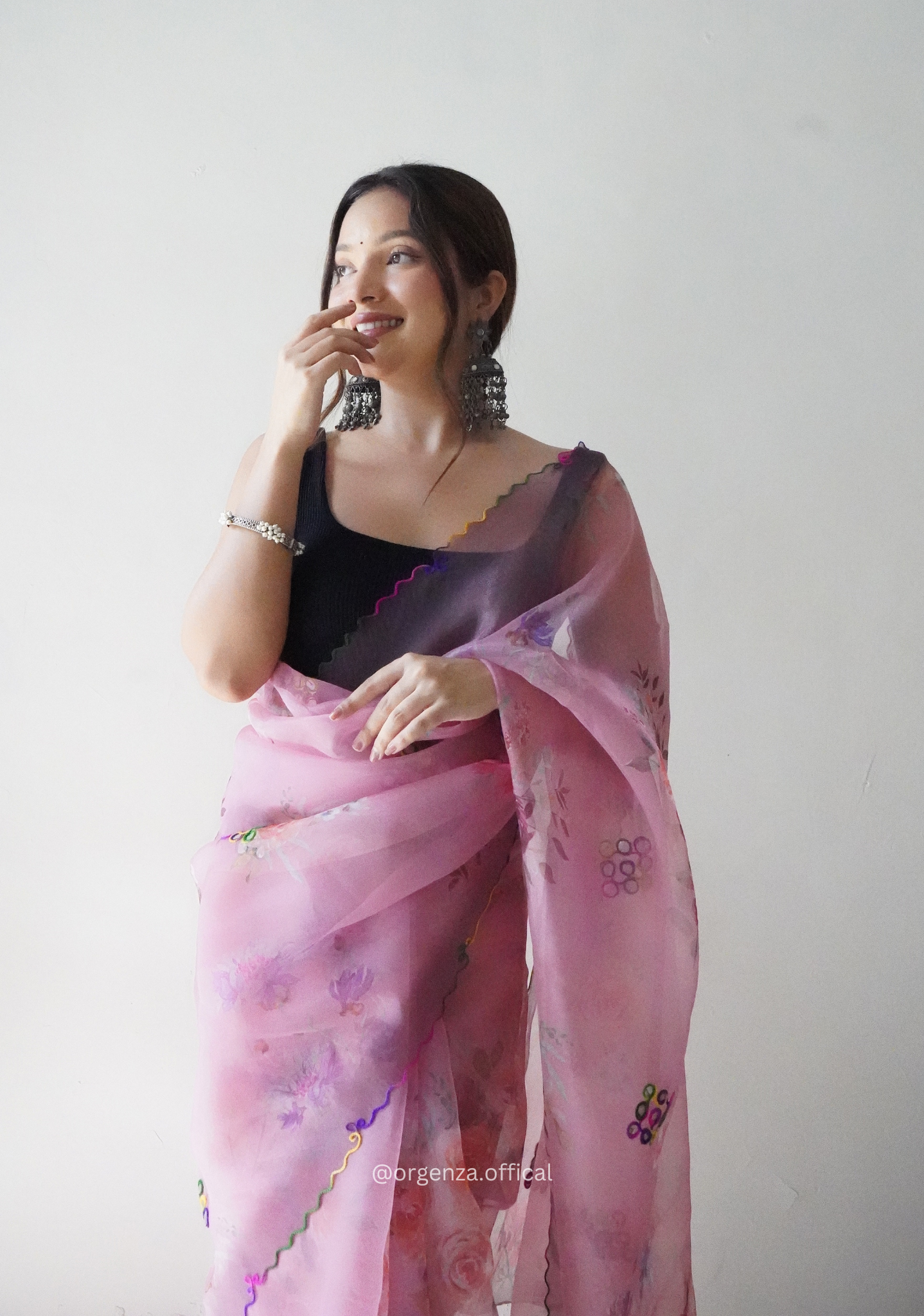 Orgenza Saree With Multi Colour Gotta Work