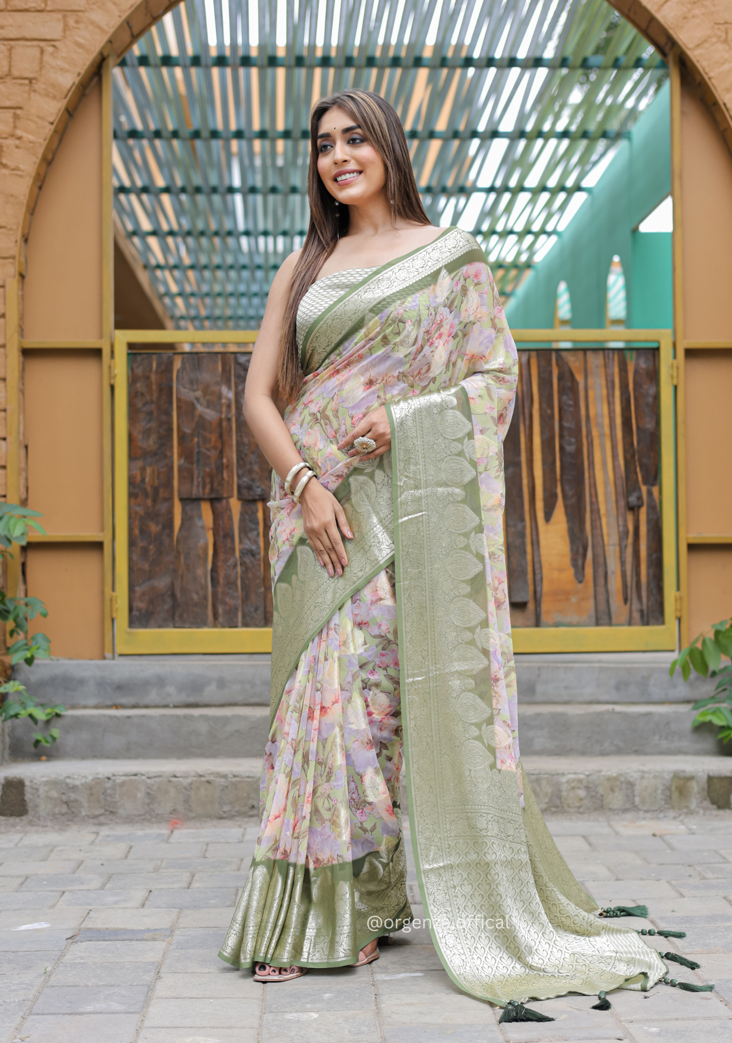 Green Georgette Saree With Viscose Border - Orgenza Store