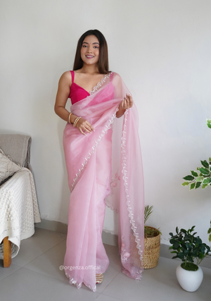 Peach Organza With Jardoshi And Khatli Work - Orgenza Store