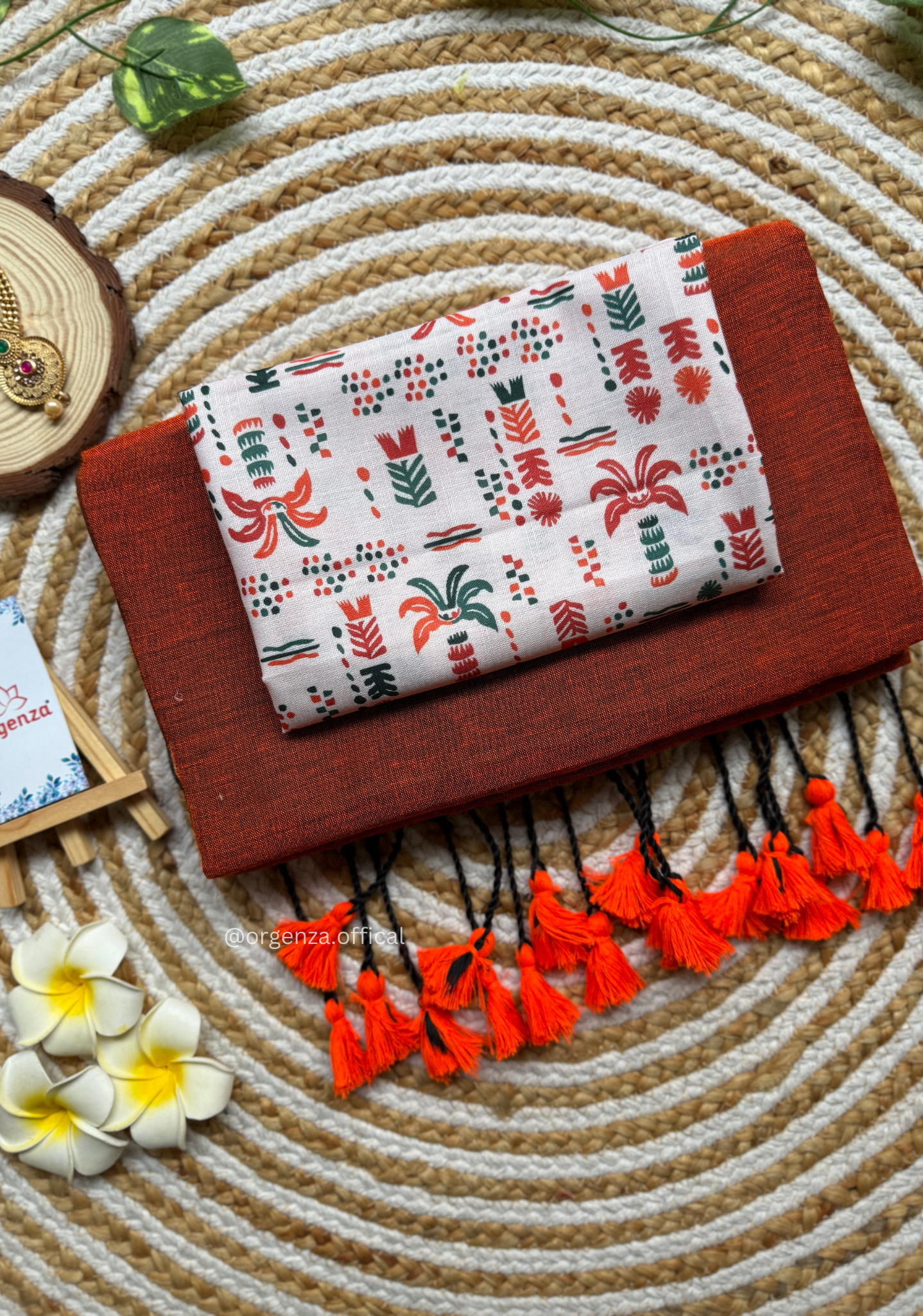 Orange Colour Cotton Saree With Multi Print Blouse