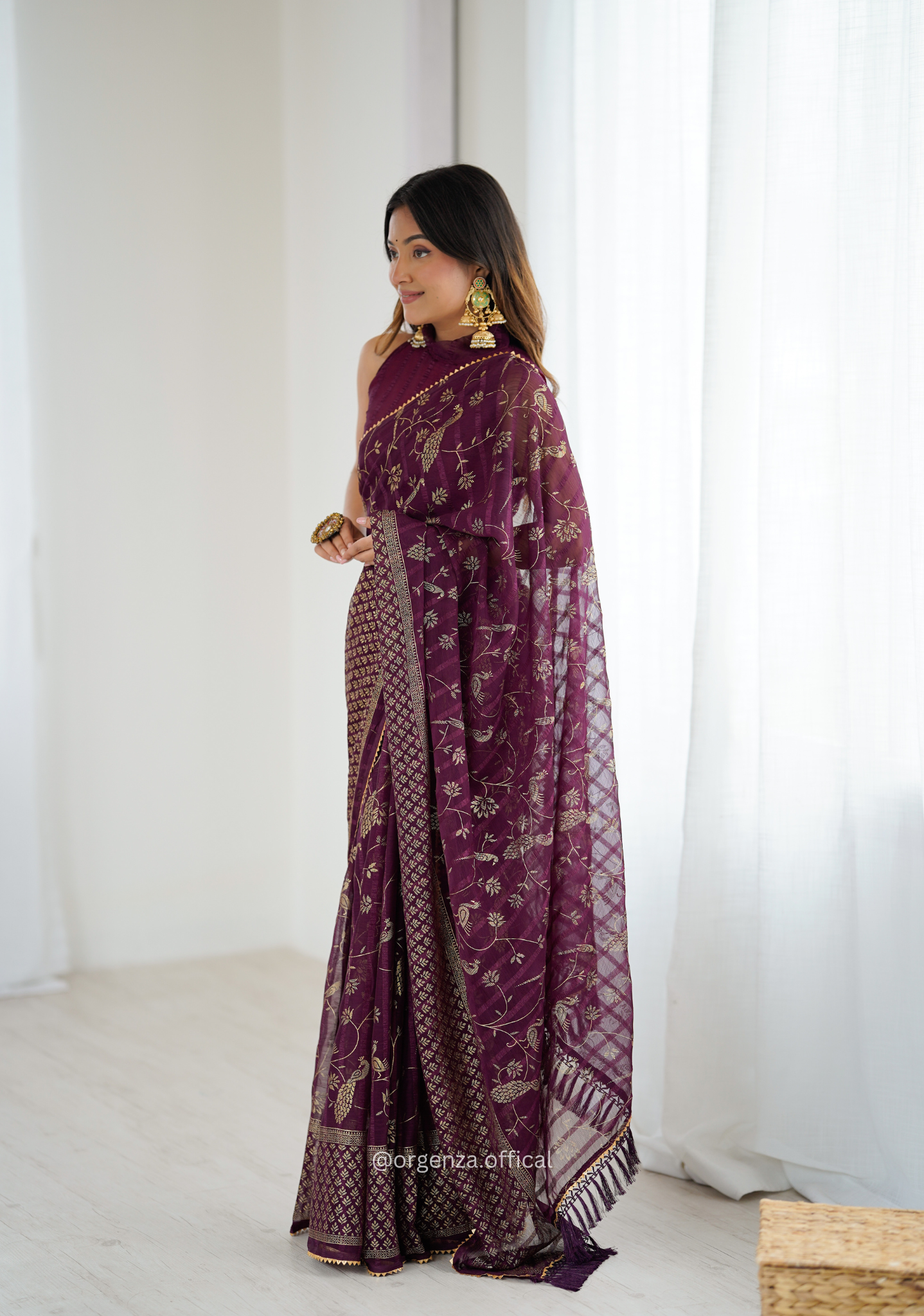 Wine Colour Georgette Silk Saree