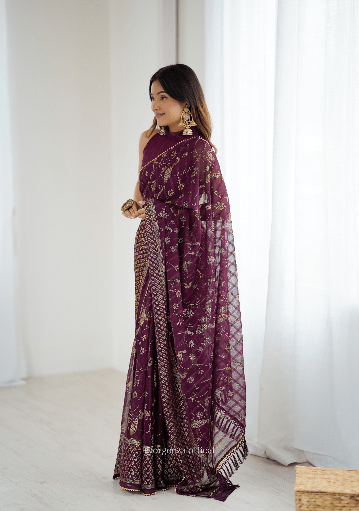 Wine Colour Georgette Silk Saree