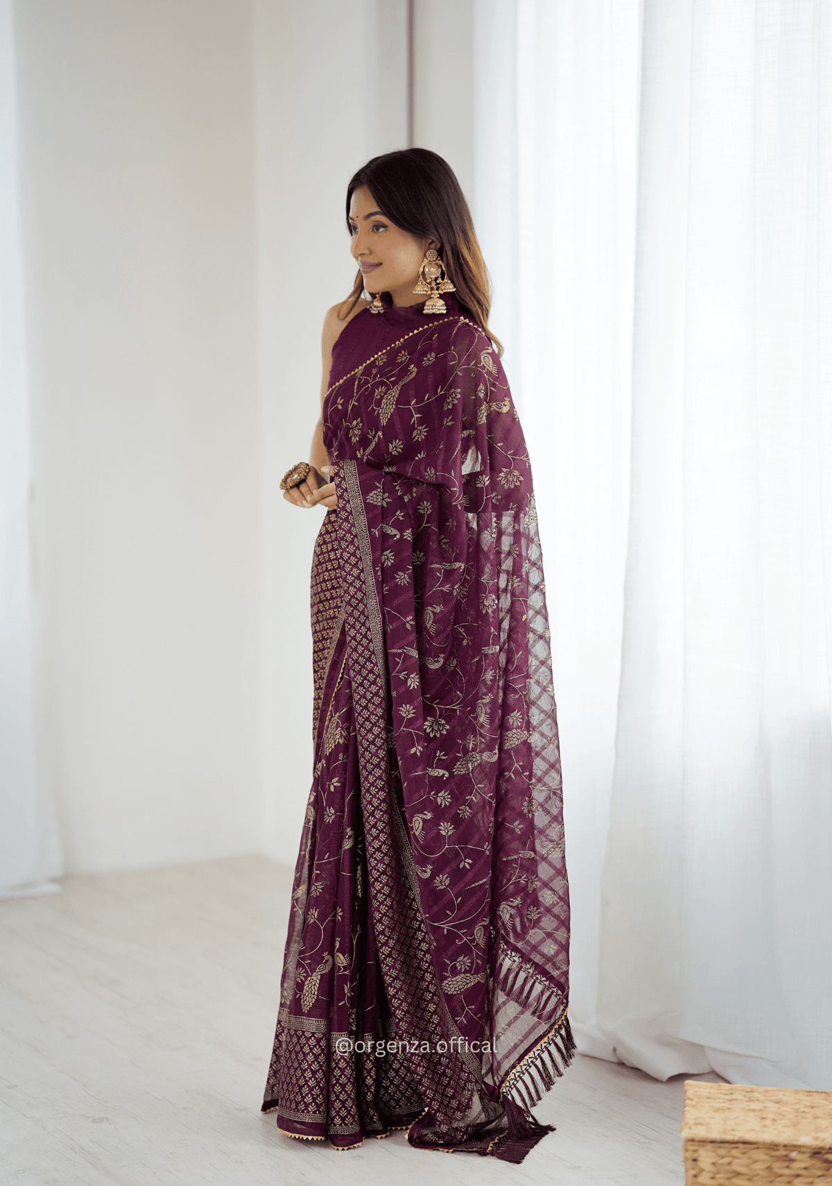 Wine Colour Georgette Silk Saree - Orgenza Store - digisoch