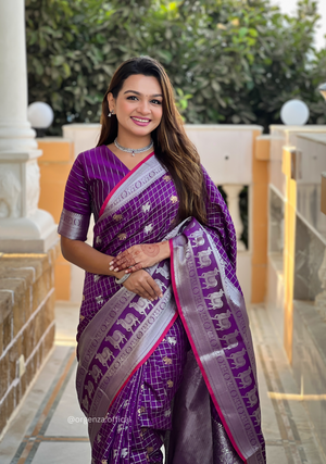 Purple Colour Silk Saree With Gold And Silver Zari - Orgenza Store