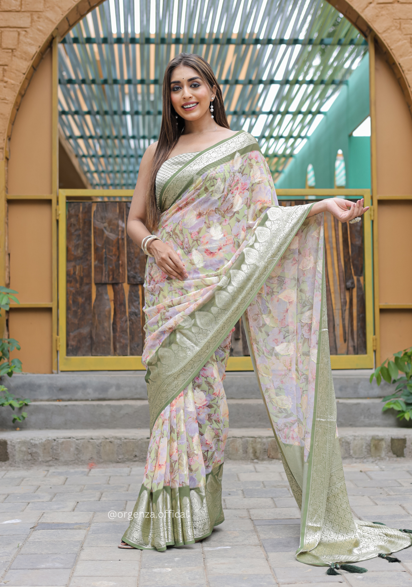 Green Georgette Saree With Viscose Border - Orgenza Store