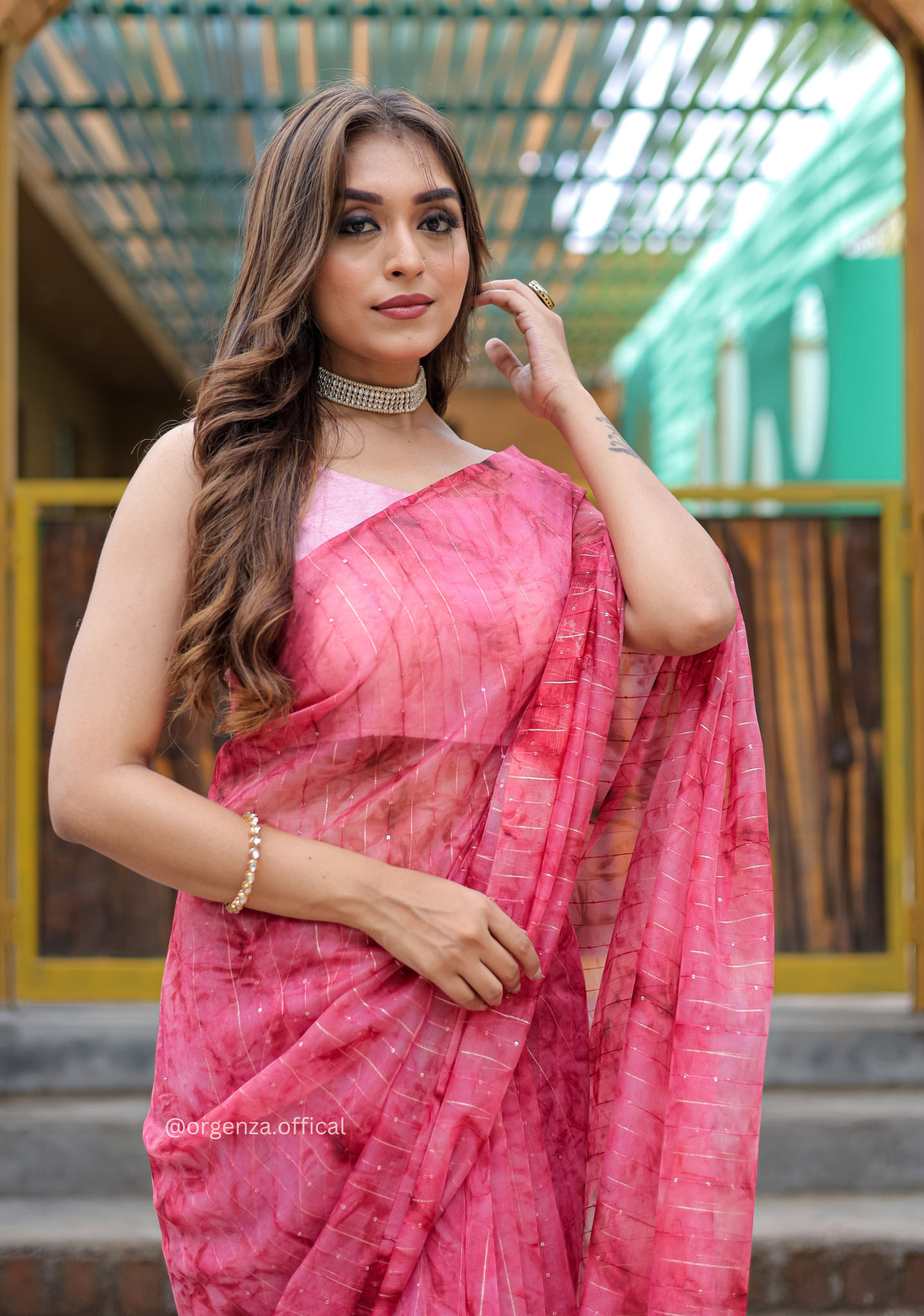 Organza Furr Saree With Sequence Lining - Orgenza Store