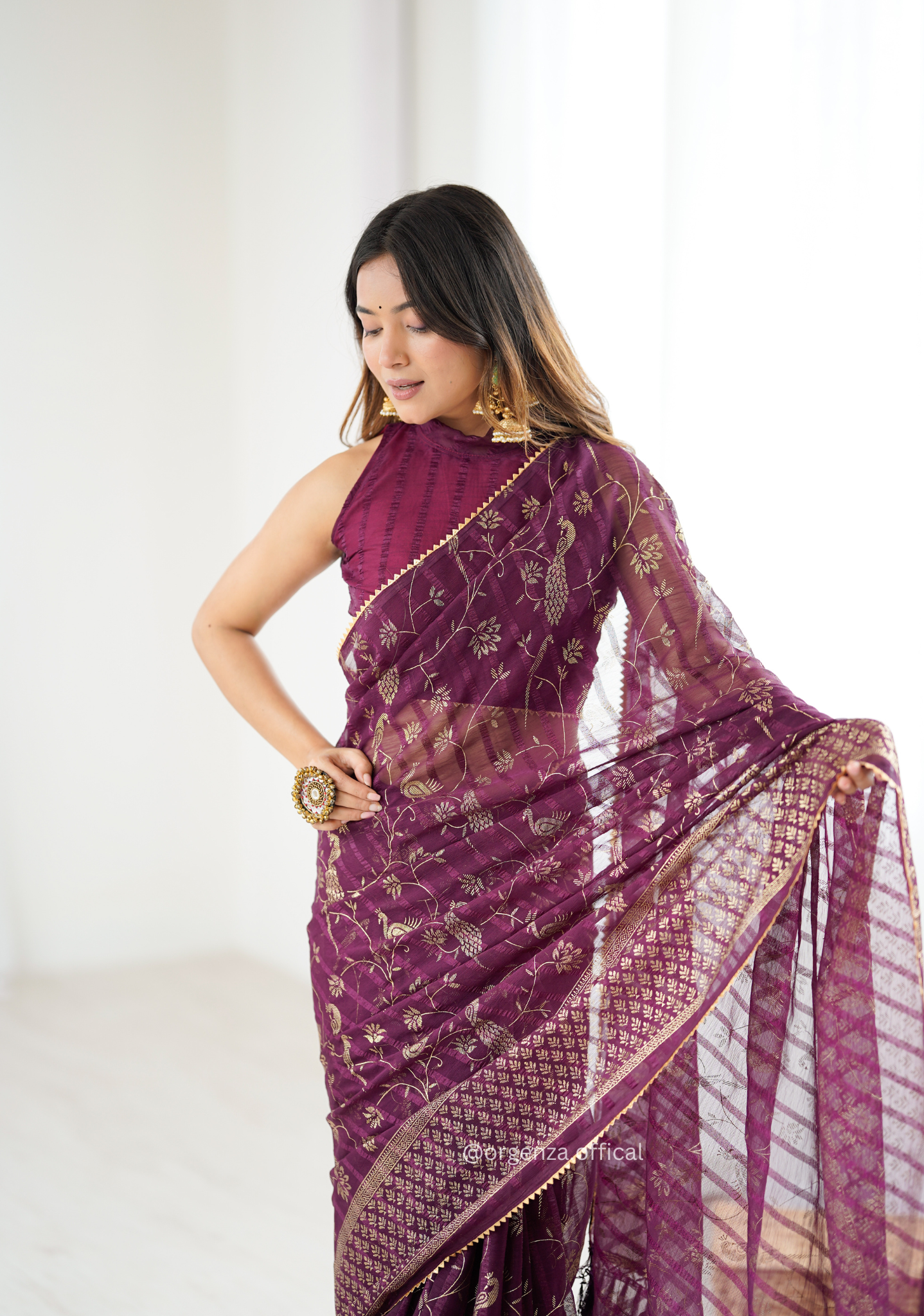 Wine Colour Georgette Silk Saree