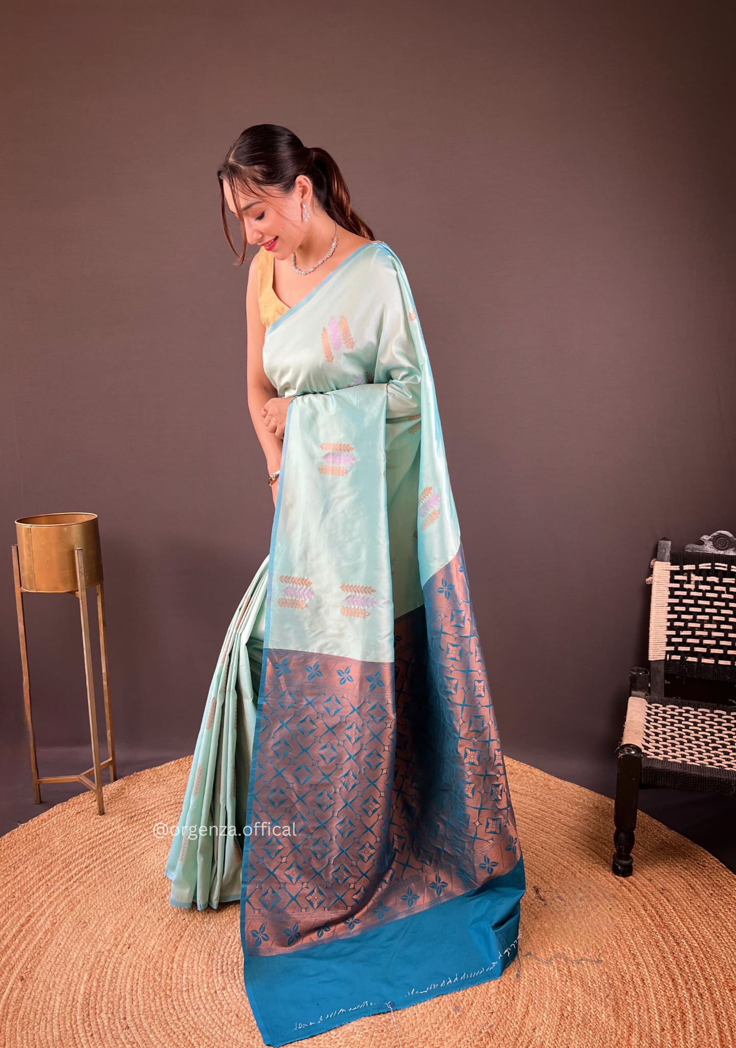 Sky Colour Silk Saree With Zari Weaving - Orgenza Store