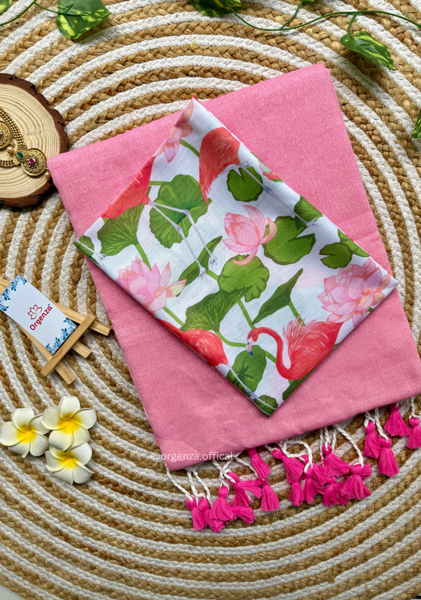 Baby Pink Colour Cotton Saree With Lotus Print Blouse