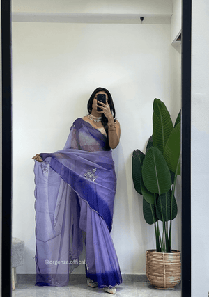 Lilac Purple Colour Organza Silk Saree With Sequence Khatli - Orgenza Store - digisoch