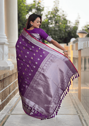 Purple Colour Silk Saree With Gold And Silver Zari - Orgenza Store - digisoch