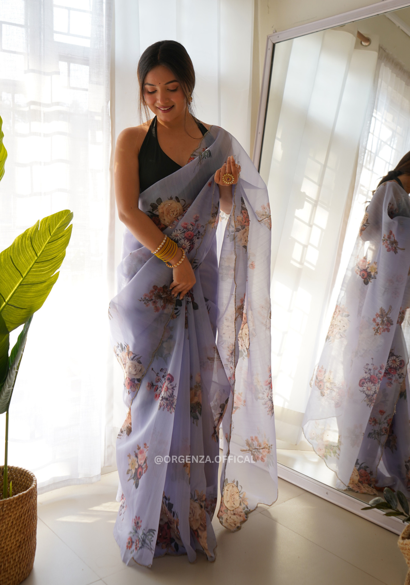 Light Blue Organza Saree With Handwork - Orgenza Store