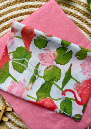 Baby Pink Colour Cotton Saree With Lotus Print Blouse - Orgenza Store - digisoch