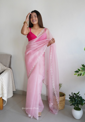 Peach Organza With Jardoshi And Khatli Work - Orgenza Store