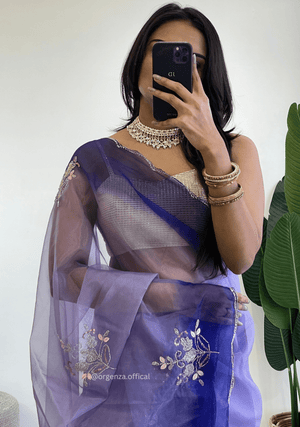 Lilac Purple Colour Organza Silk Saree With Sequence Khatli - Orgenza Store - digisoch