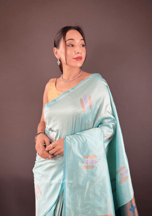 Sky Colour Silk Saree With Zari Weaving - Orgenza Store