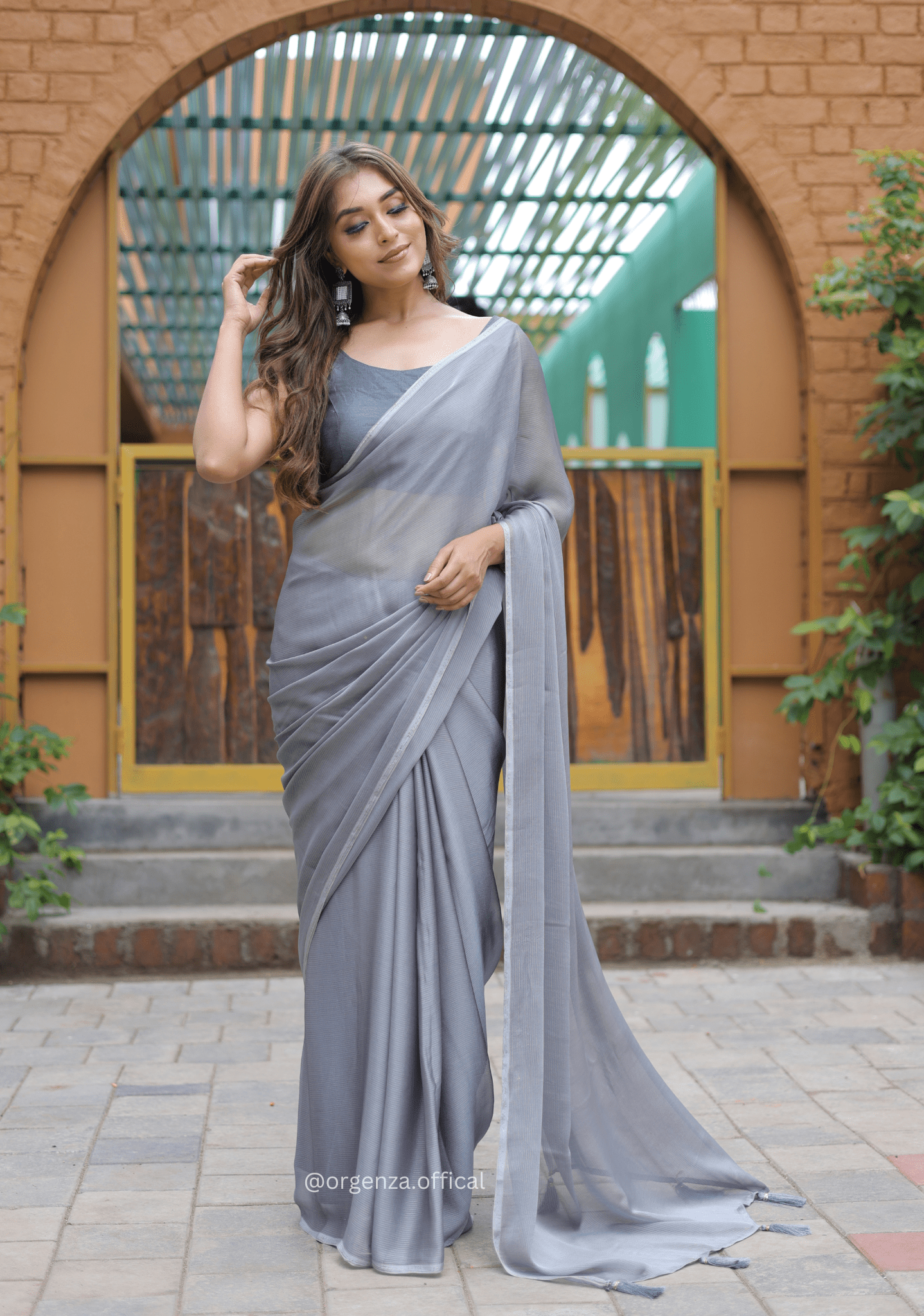 Plain Grey Colour Lining Sitara Georgette Saree - Orgenza Store - digisoch