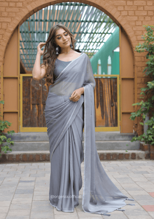 Plain Grey Colour Lining Sitara Georgette Saree - Orgenza Store - digisoch