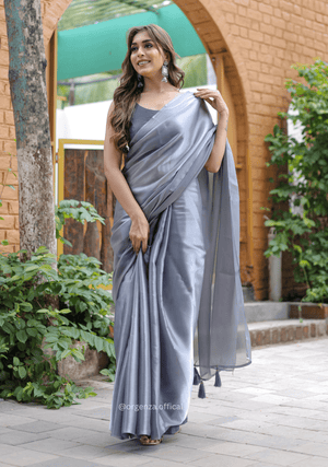 Plain Grey Colour Jimmy Choo Saree - Orgenza Store - digisoch