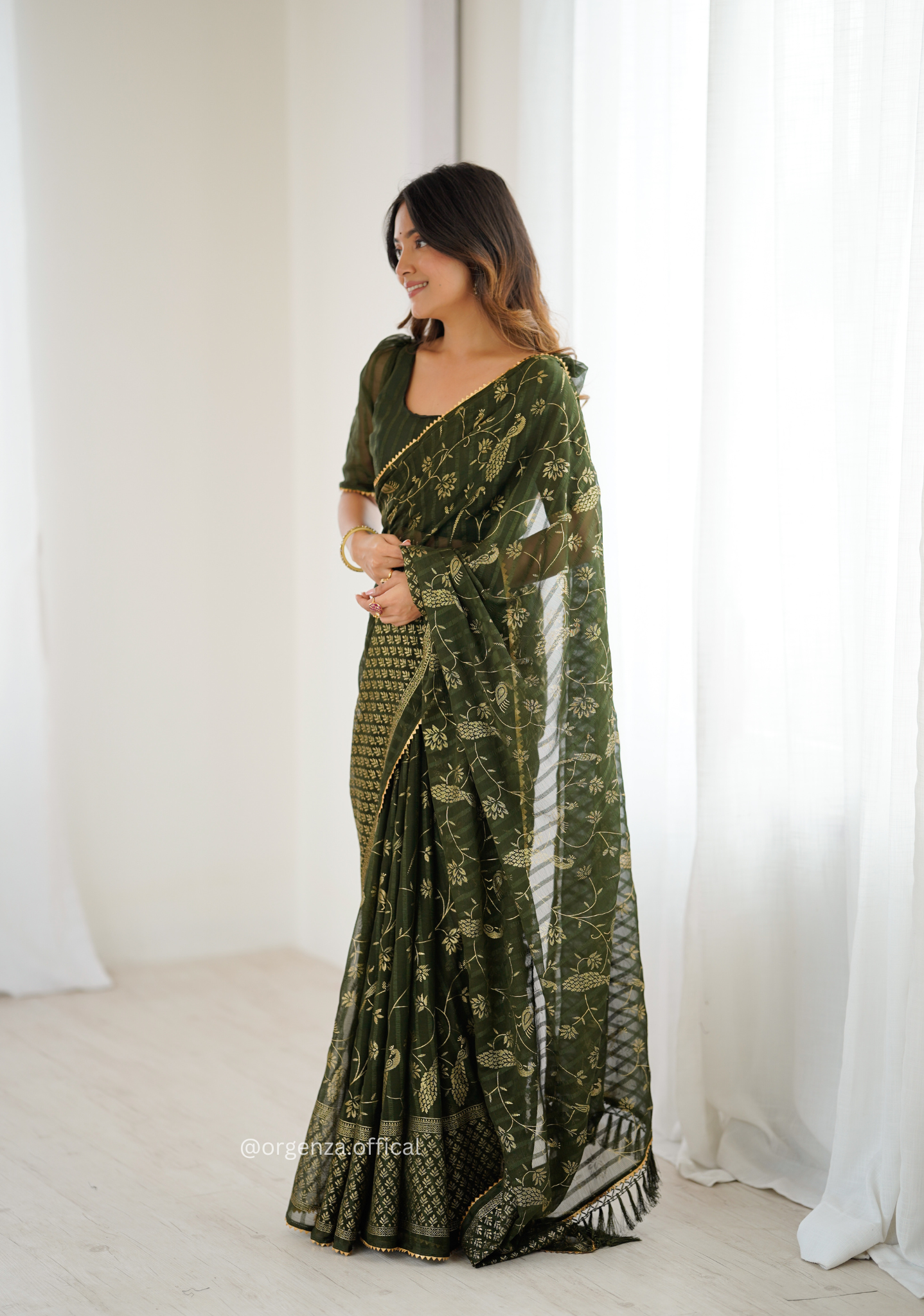 Mehendi Colour Georgette Silk Saree