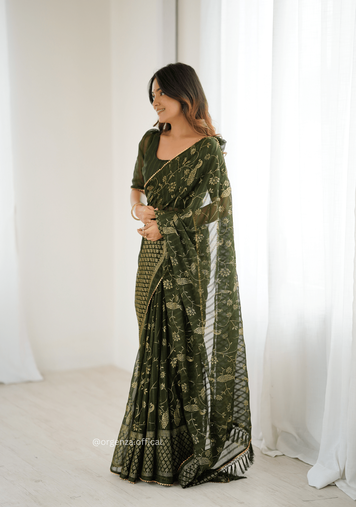 Mehendi Colour Georgette Silk Saree